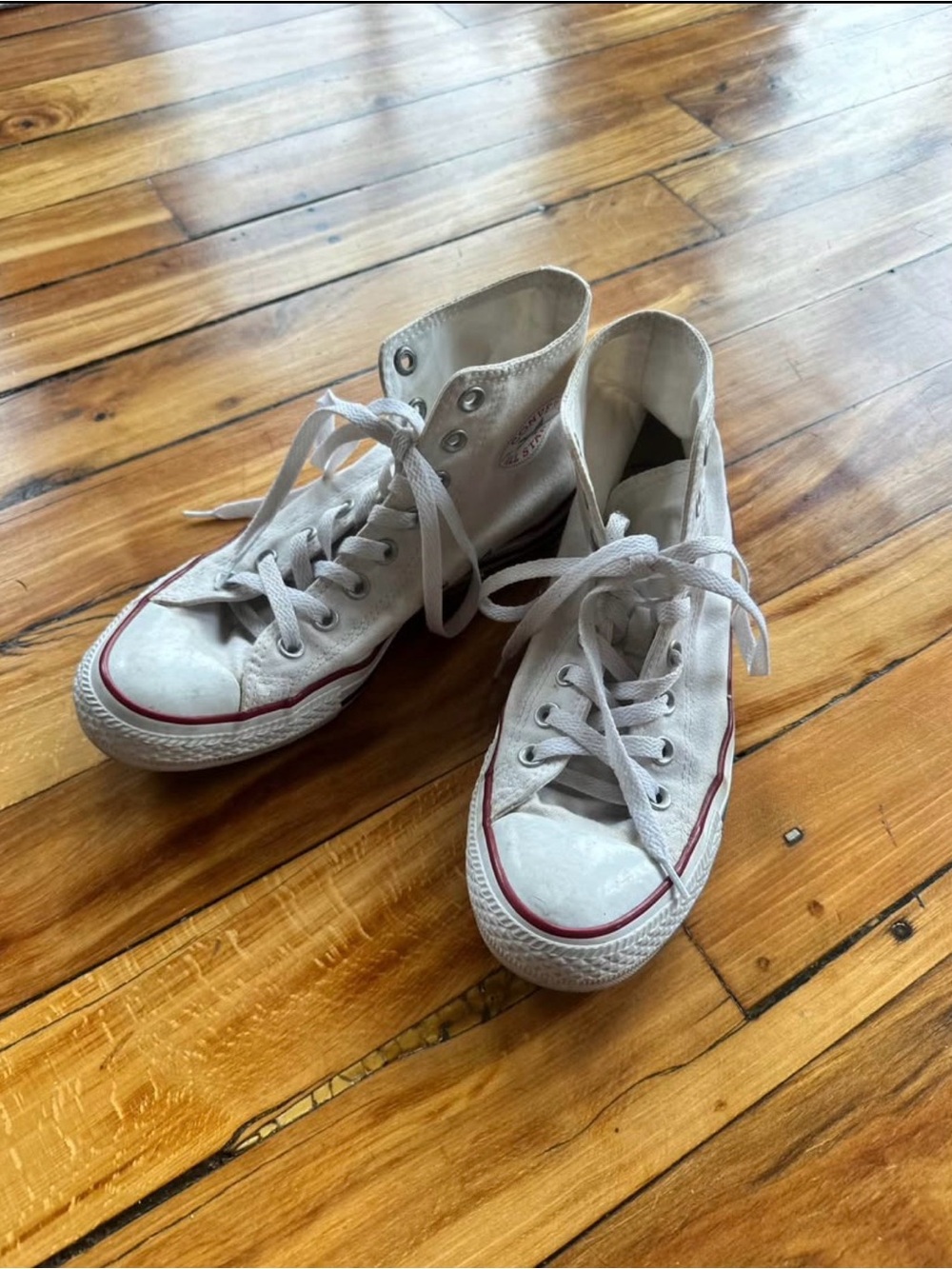 Converse White High Top Sneakers with Red Trim